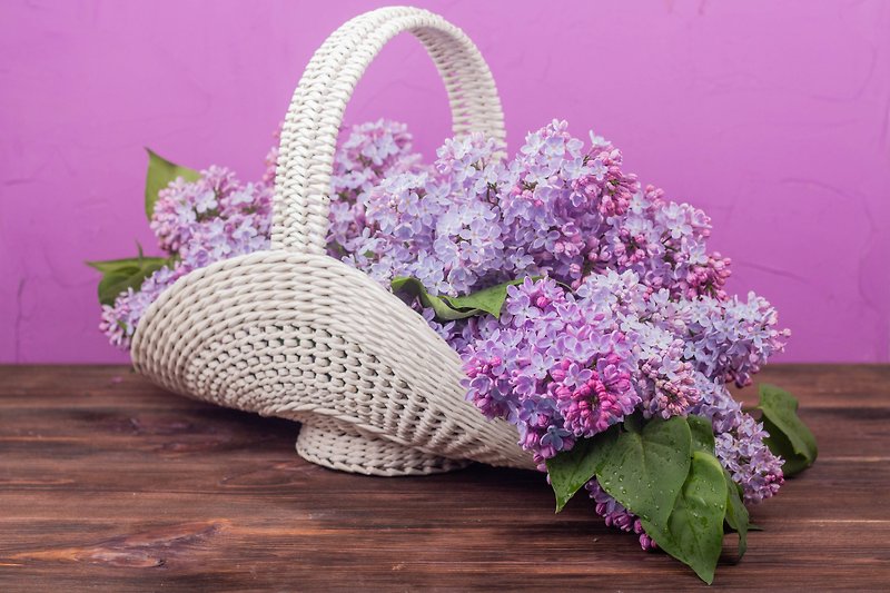 Wicker basket. White flower basket.  Wedding decor. Festive decoration. - 墙贴/壁贴 - 防水材质 白色