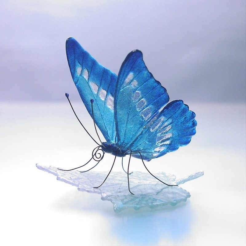 ガラスの蝶 モルフォ on リーフ - 摆饰 - 玻璃 蓝色
