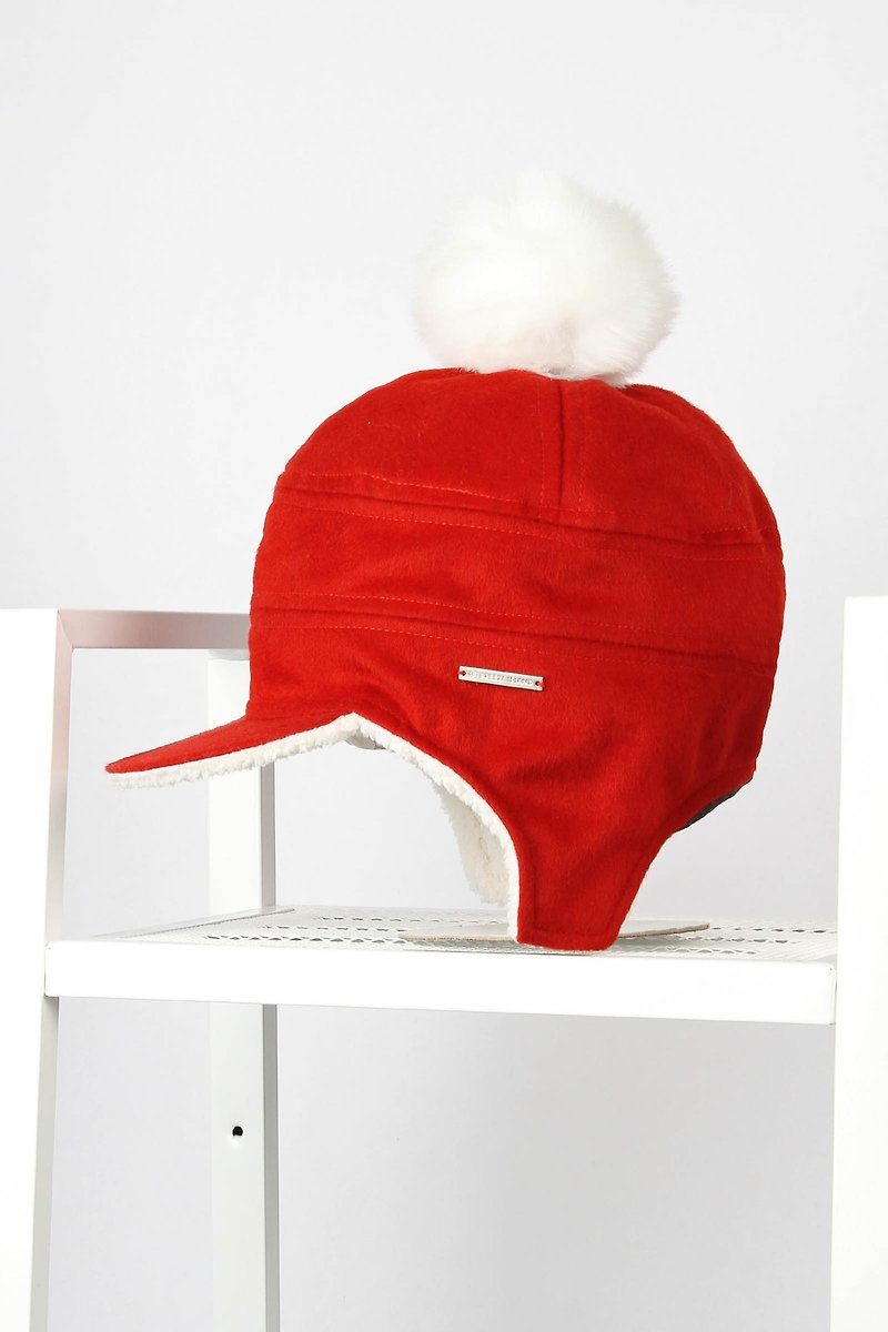 绒毛圣诞双色反光飞行毛帽 - 帽子 - 聚酯纤维 红色