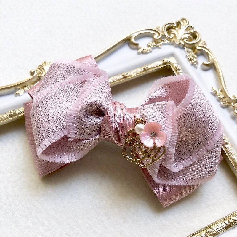 金灿玫瑰优雅蝴蝶结弹簧夹 /嫣粉 - 发饰 - 其他材质 粉红色
