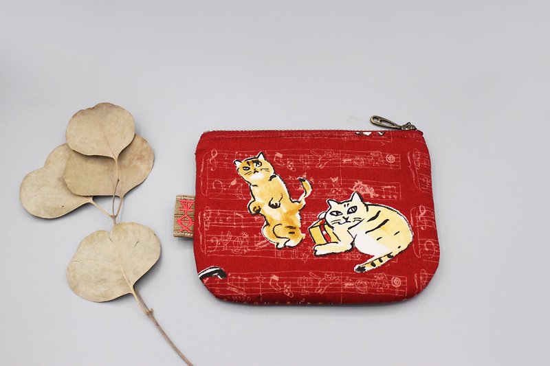 平安小乐包-圣诞猫咪与礼物(两只猫),双面双色日本棉麻小钱包 - 零钱包 - 棉．麻 红色