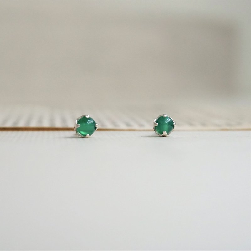 5月诞生石 - 绿玛瑙耳环 - 诞生石耳针 Birthstone - 耳环/耳夹 - 半宝石 绿色