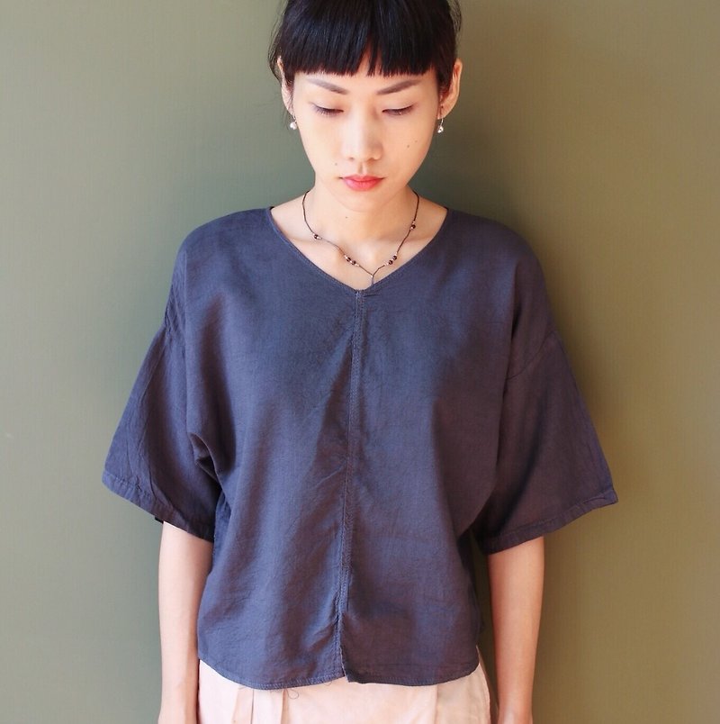 OMAKE Select 短版夏季中间缝线传统棉上衣 丈青 - 女装上衣 - 棉．麻 蓝色