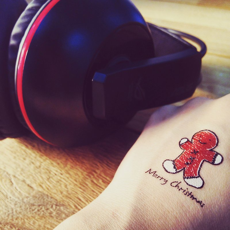 TOOD 纹身贴纸 | 手背位置姜饼人圣诞刺青图案纹身贴纸 (2枚) - 纹身贴 - 纸 咖啡色