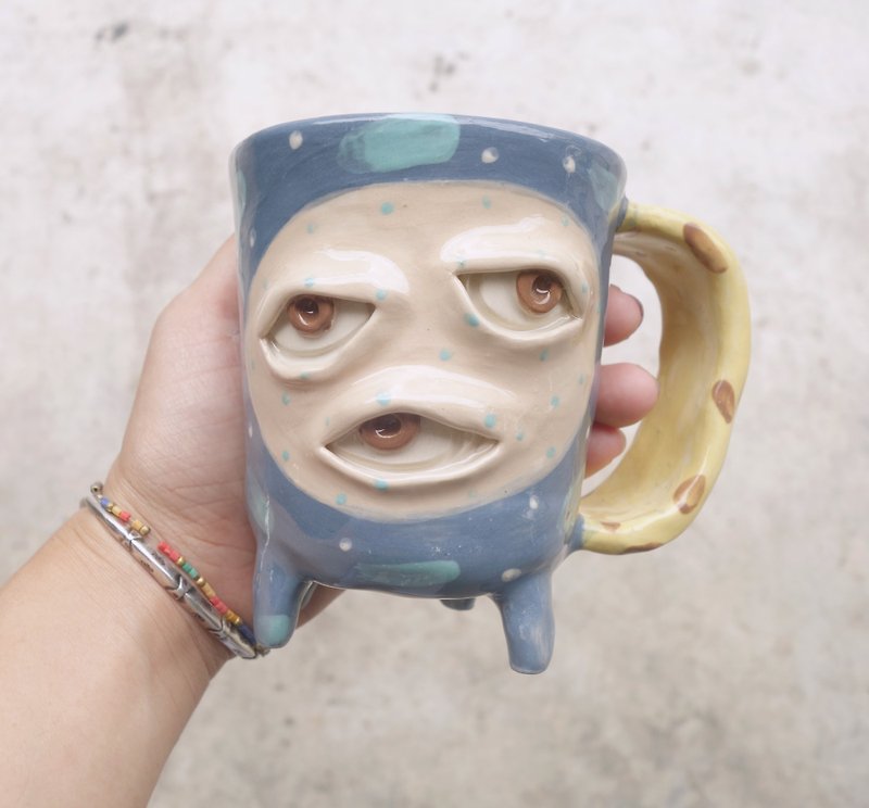 Big Handmade ceramic mug cup many eye in blue. - 花瓶/陶器 - 陶 蓝色