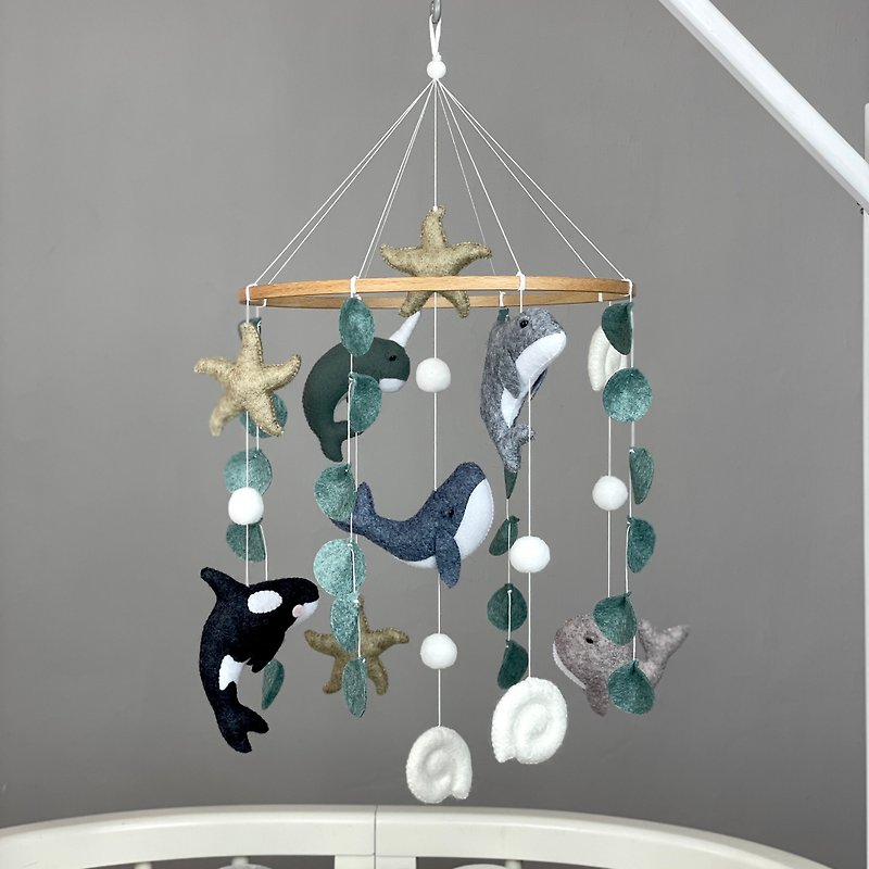 鲸鱼宝宝移动海洋婴儿床移动航海主题托儿所海洋动物移动 - 玩具/玩偶 - 其他材质 灰色