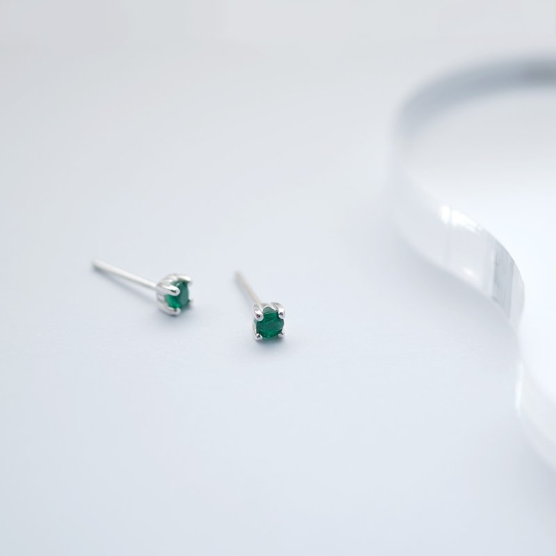 一粒 エメラルド ピアス シルバー925 - 耳环/耳夹 - 其他金属 绿色