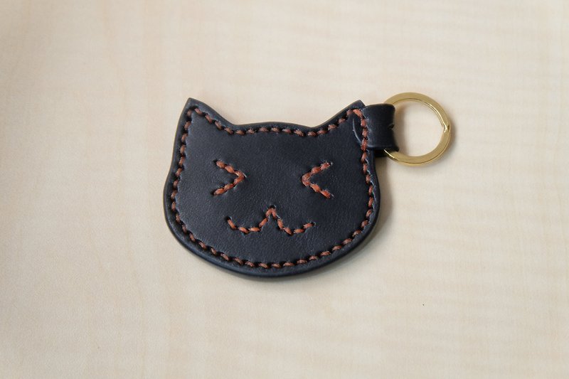 黑色皮革猫咪钥匙圈 意大利植鞣皮 - 钥匙链/钥匙包 - 真皮 黑色