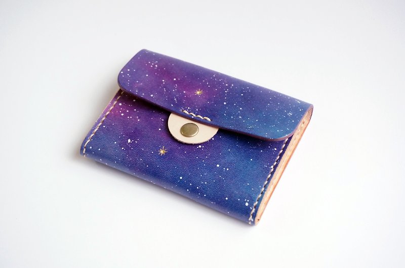 最后一件 - 手染宇宙星空 吃饱饱名片夹 钱包 零钱包 卡夹 票夹 - 皮夹/钱包 - 真皮 紫色