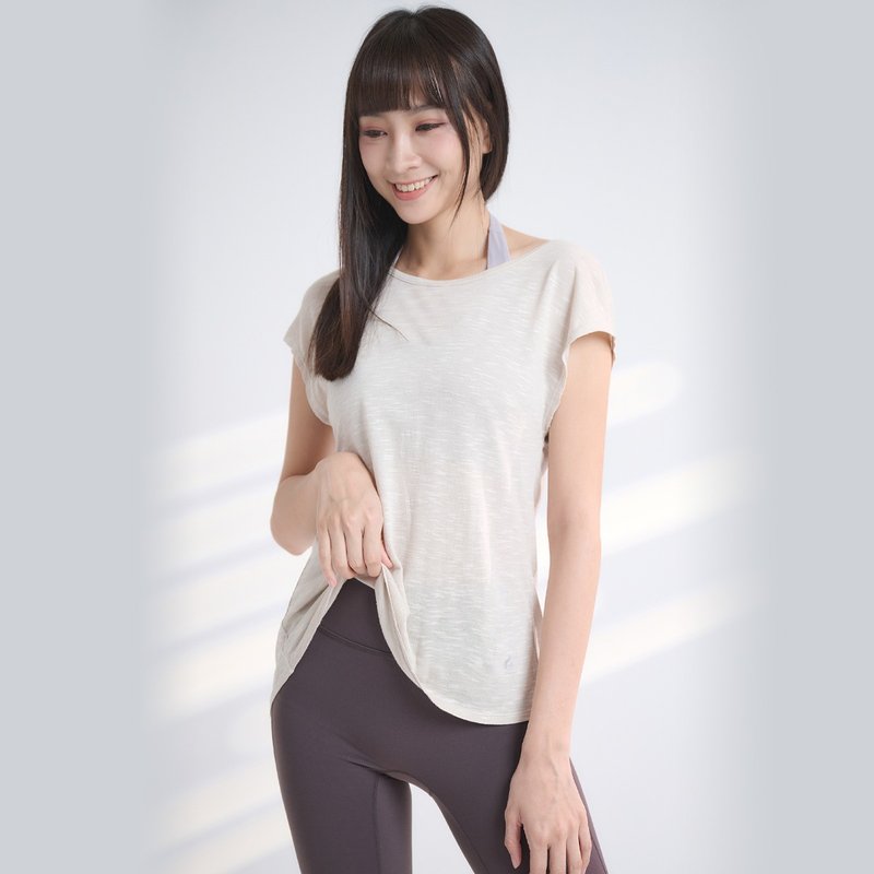 春夏穿搭【Yoga Flow】Back Tie Tshirt-Khaki 快速出货 - 女装瑜珈服 - 聚酯纤维 