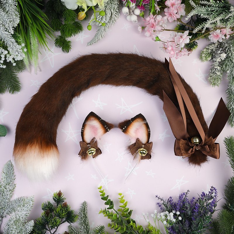 Brown Cat Ears and Tail Set - 发饰 - 其他材质 咖啡色