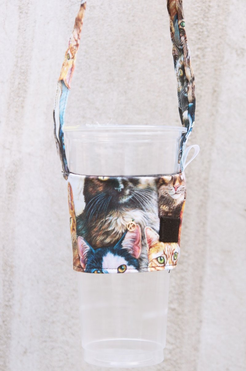 猫猫 环保提袋 手工饮料提袋 定制专属你的英文吊牌 - 随行杯提袋/水壶袋 - 棉．麻 