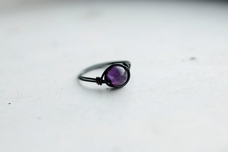 2月诞生石 6mm深紫晶铜线戒指 水晶 - 戒指 - 宝石 紫色