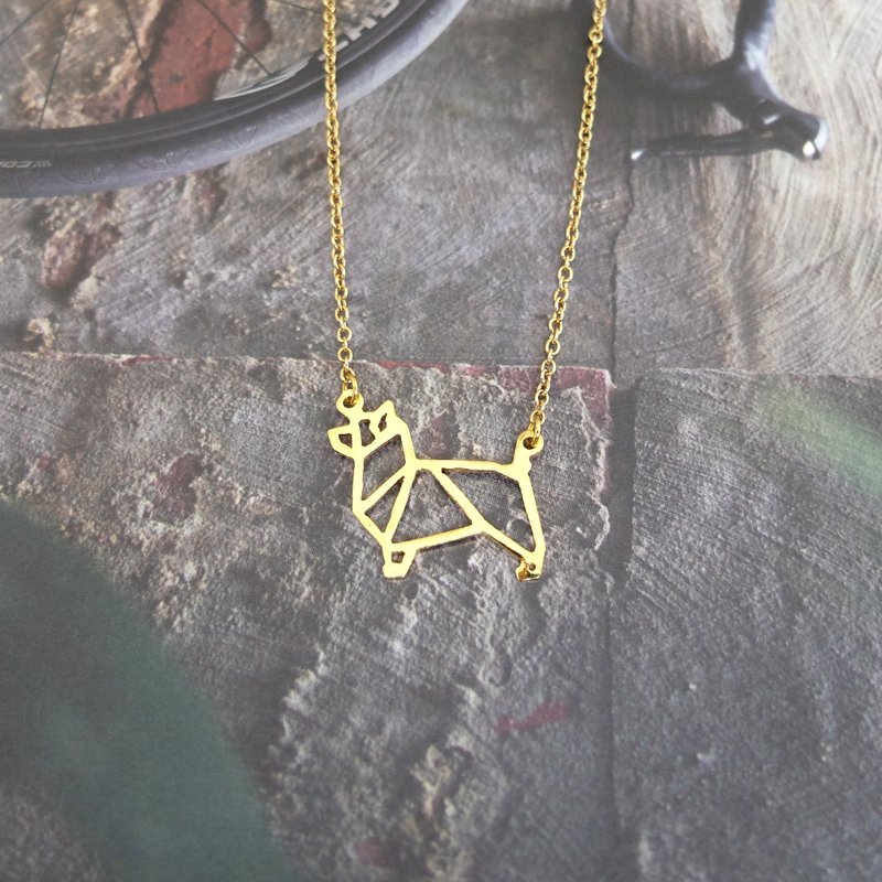 Australian terrier Necklace, Origami Dog Jewelry, Gift for Her, Gold Plated - 项链 - 铜/黄铜 金色
