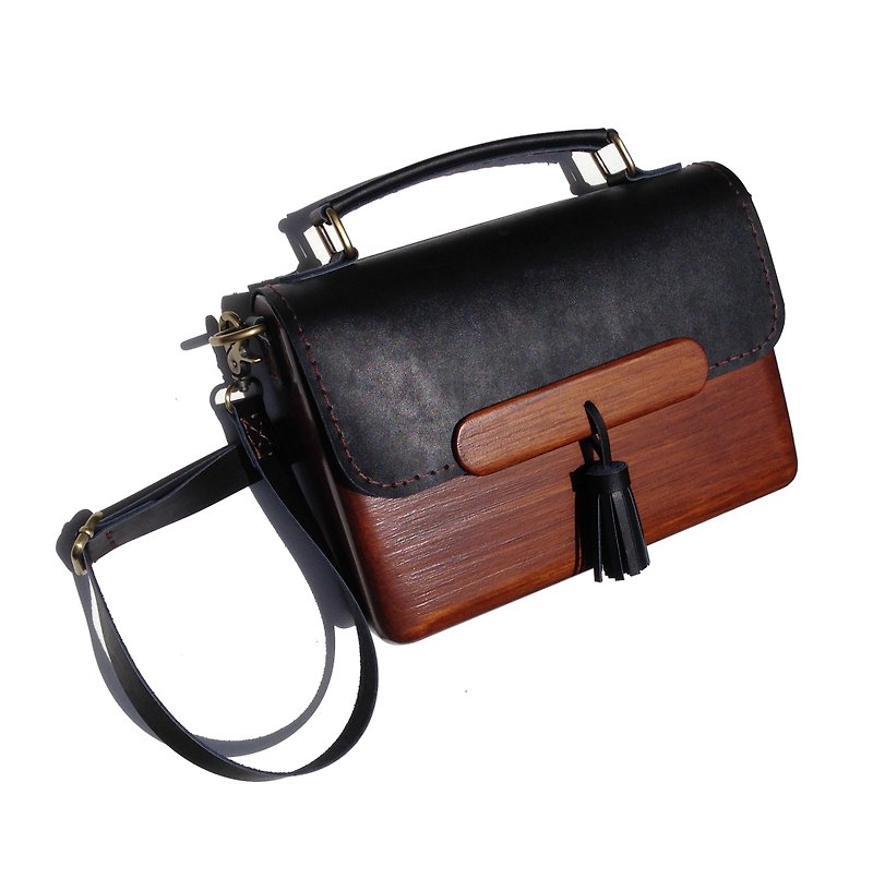 【gift box】TS WOODEN BAG HANDLE (BLACK) - 侧背包/斜挎包 - 木头 白色