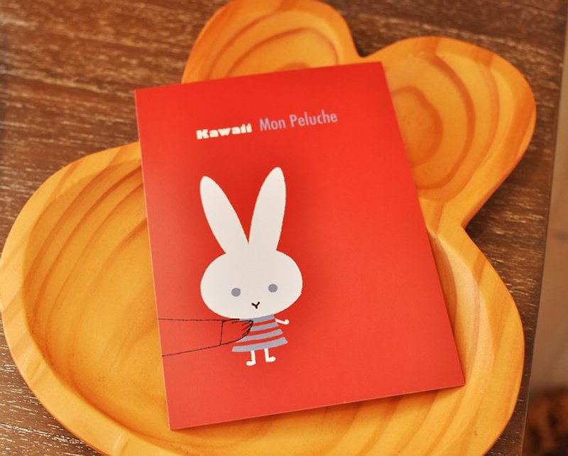 【加藤真治】MON PELUCHE系列可爱白兔PEREN 明信片/万用卡片★ - 卡片/明信片 - 纸 红色