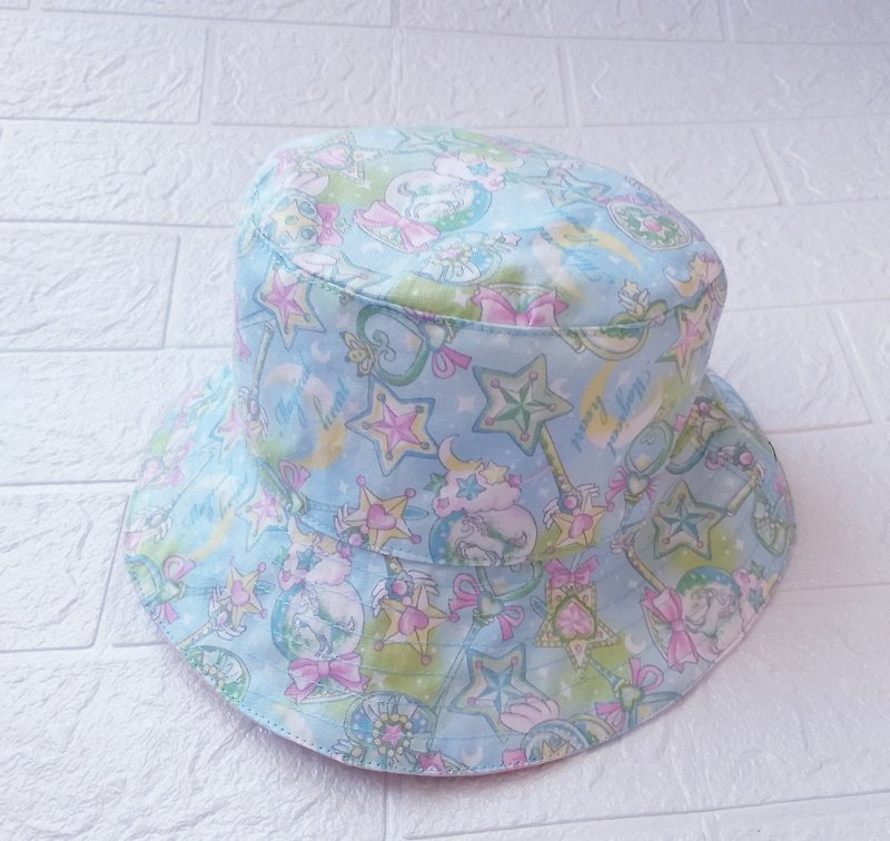 手工制作 - 儿童双面渔夫帽(粉绿魔法棒) 可加防UV - 帽子 - 棉．麻 绿色