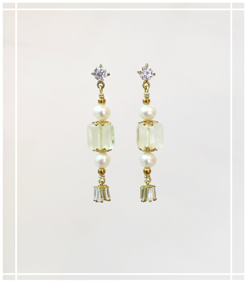 Minertés+柠檬黄水晶·珍珠·锆石耳环+ - 耳环/耳夹 - 水晶 黄色