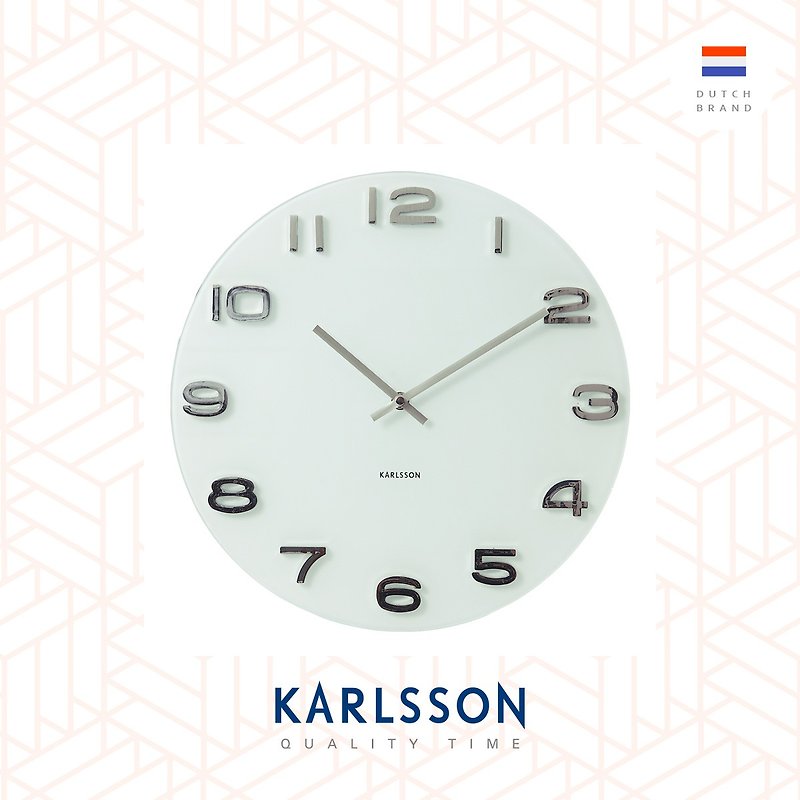 荷兰Karlsson, 圆形Vintage 玻璃白色挂钟 - 时钟/闹钟 - 玻璃 白色