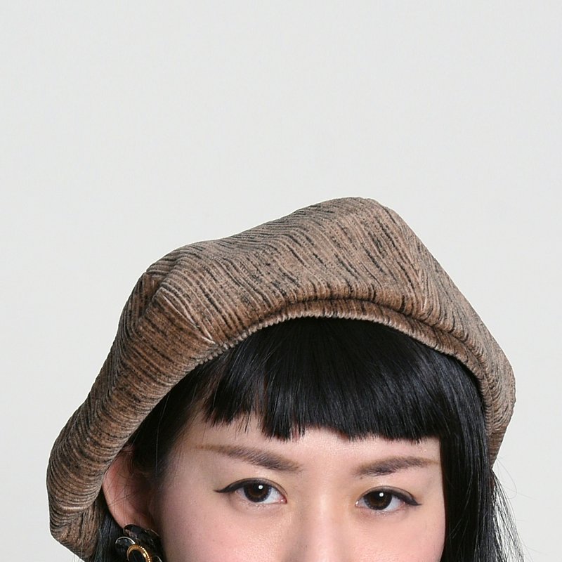 JOJA│贝雷 / 咖啡黑纹灯芯绒 - 帽子 - 聚酯纤维 咖啡色