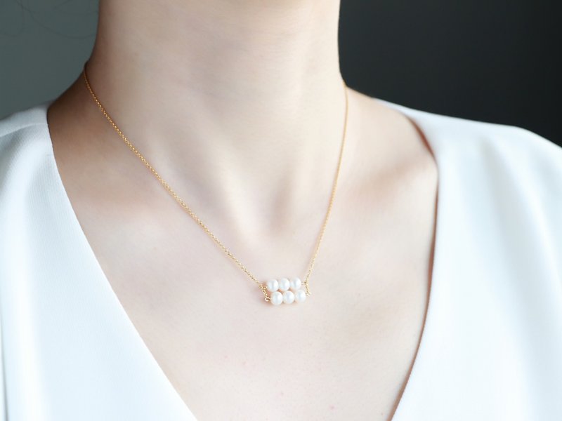 14kgf-two line simple freshwater pearl necklace - 项链 - 宝石 白色