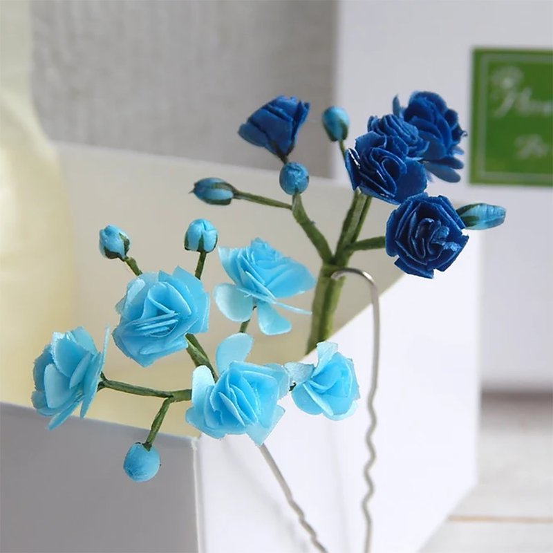 Navy blue flower hair pins Baby breath Gypsophila Bridal hair piece Wedding - 发饰 - 其他材质 蓝色