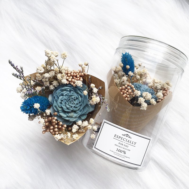 海蓝色 文青木玫瑰干燥花束罐 圣诞礼物 干燥花瓶 捧花礼 回礼 - 干燥花/捧花 - 植物．花 多色