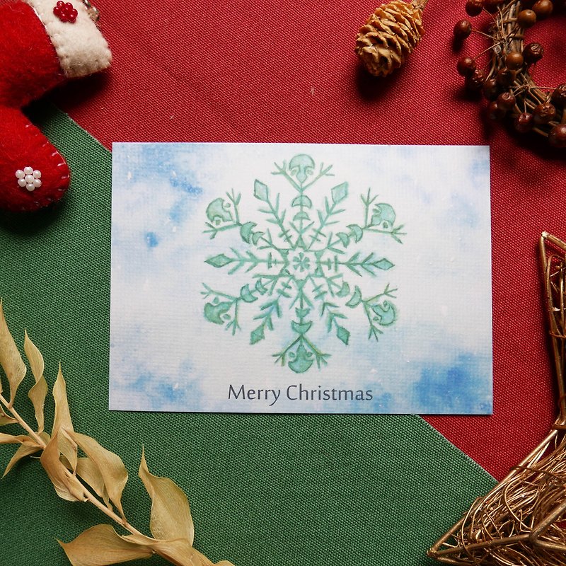 [雪花] 圣诞卡片 卡片 明信片 赠素色信封 圣诞礼物 交换礼物 晕染 水彩 手绘 - 卡片/明信片 - 纸 蓝色