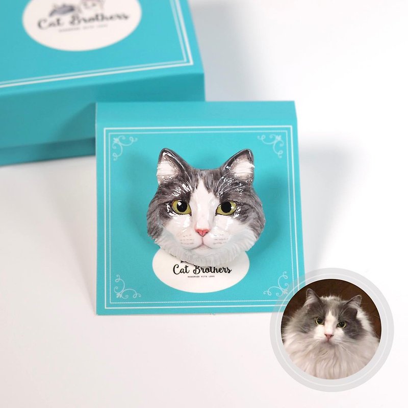 Custom cat portraits brooch, Custom cat brooch, Custom cat pin - 胸针 - 粘土 多色