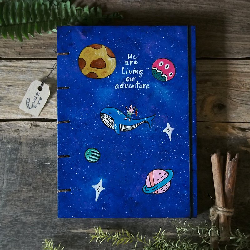 Bunny & whale in the galaxy., Notebook Painting  Handmadenotebook Diary 筆記本 - 笔记本/手帐 - 纸 蓝色