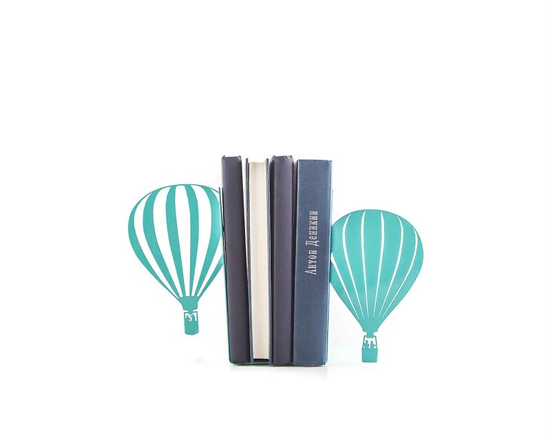 Hot Air Balloons Bookends. Romantic vintage theme. Gift for traveller. - 摆饰 - 其他金属 蓝色