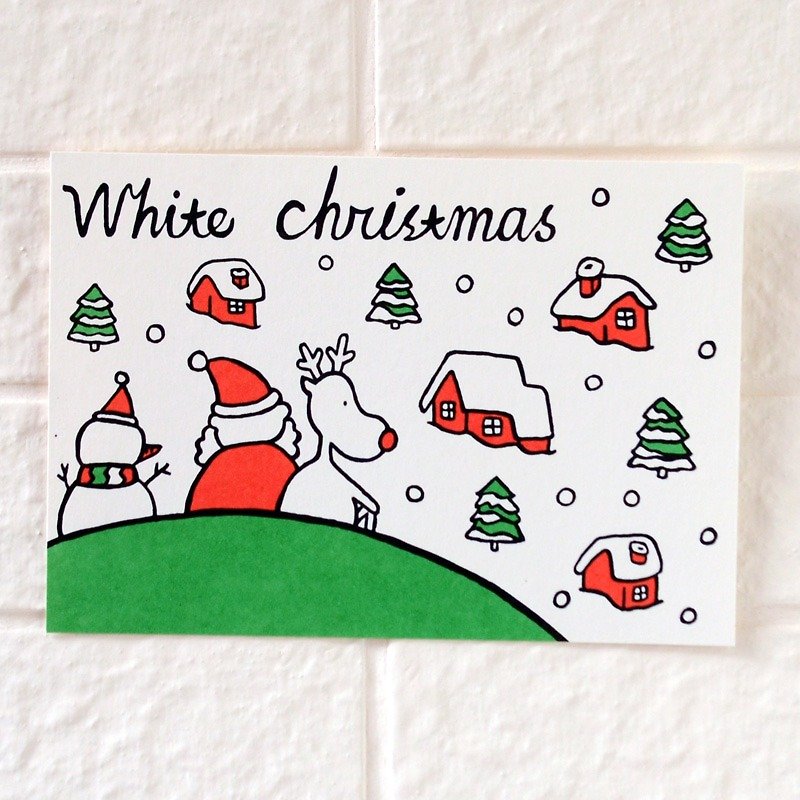圣诞卡-圣诞老人与麋鹿明信片09号 - 卡片/明信片 - 纸 白色