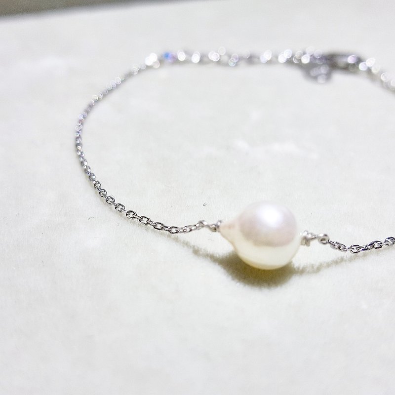 海洋瑰宝:纯白色日本AKOYA海水珍珠纯银手链 -手工制婚礼配饰- - 手链/手环 - 珍珠 白色