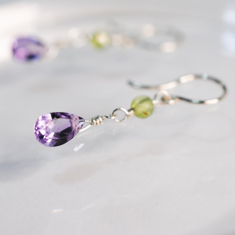 紫水晶和橄榄石耳环 - 耳环/耳夹 - 水晶 紫色