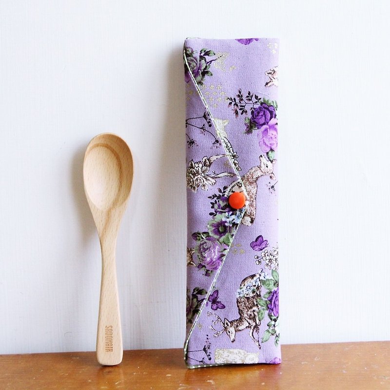 文青风环保筷袋 ~一种相思 神秘紫  梦幻 气质玫瑰 收纳 手作 - 收纳用品 - 棉．麻 紫色