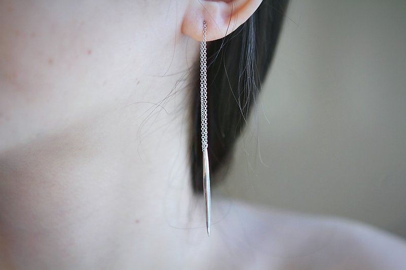 极简气质纯银镀18K金 耳线 - 耳环/耳夹 - 纯银 银色
