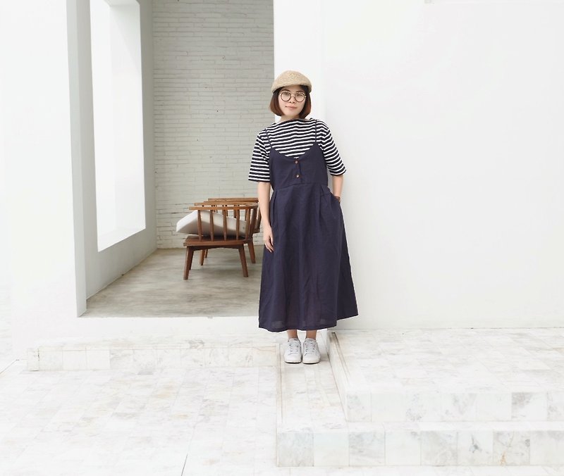 Sunny-Wendy Dress : Linen Navy - 洋装/连衣裙 - 棉．麻 蓝色