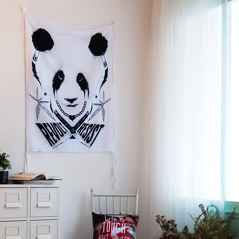 Black Metal Panda-壁幔Wall Tapestry-墙壁装饰壁画 熊猫挂布 - 墙贴/壁贴 - 聚酯纤维 多色