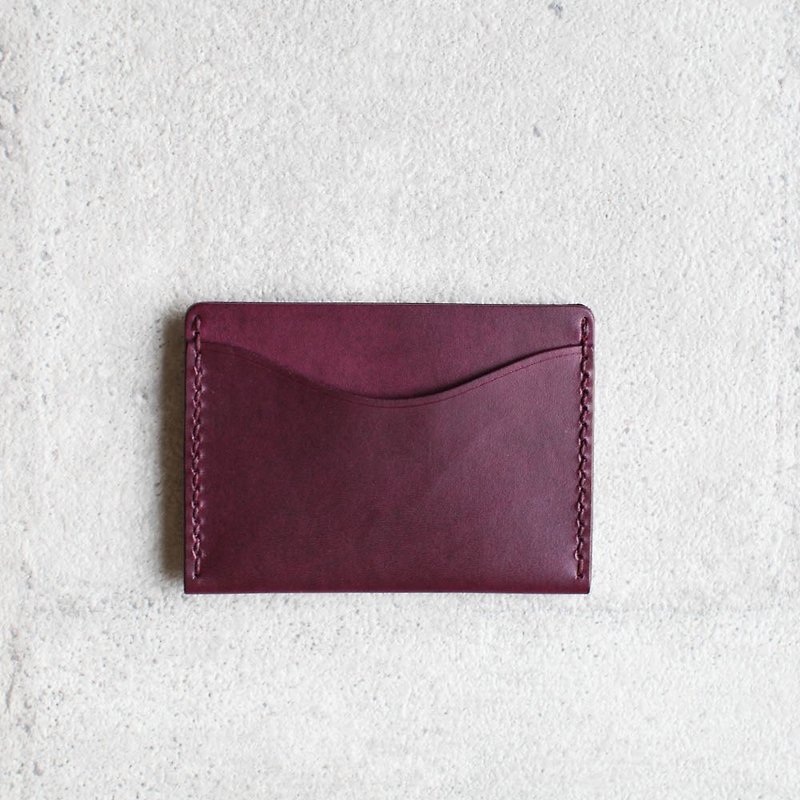 深葡萄紫色植鞣皮革真皮手工极简品味卡片夹 - 证件套/卡套 - 真皮 紫色