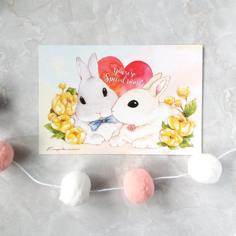 爱心兔兔情人明信片 - 卡片/明信片 - 纸 粉红色