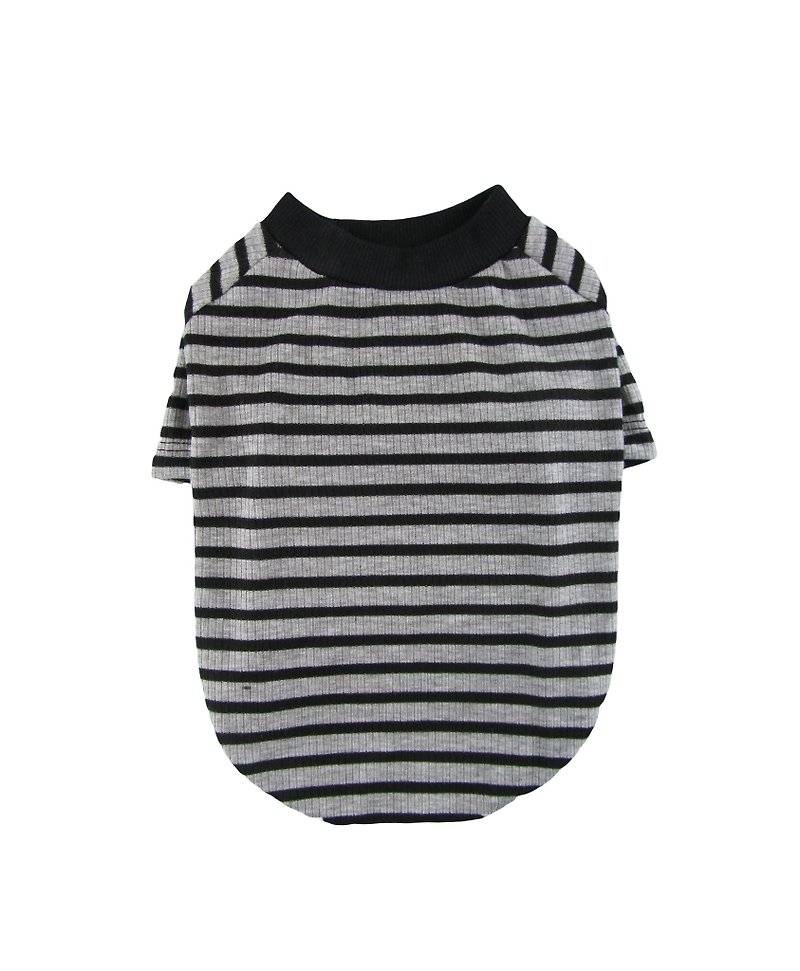 Gray & Black Striped 4x2 Rib Knit Tee, Dog Top, Dog T-shirt, Dog Apparel - 衣/帽 - 其他材质 黑色