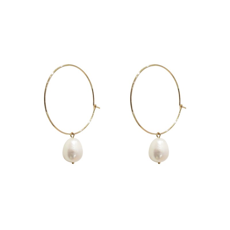 淡水珍珠细圈耳环 (三种戴法) - 耳环/耳夹 - 宝石 金色