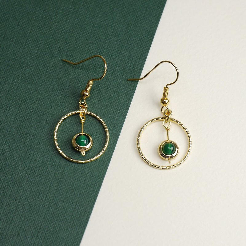 天然绿玛瑙耳环 (可改耳夹) - 耳环/耳夹 - 半宝石 绿色