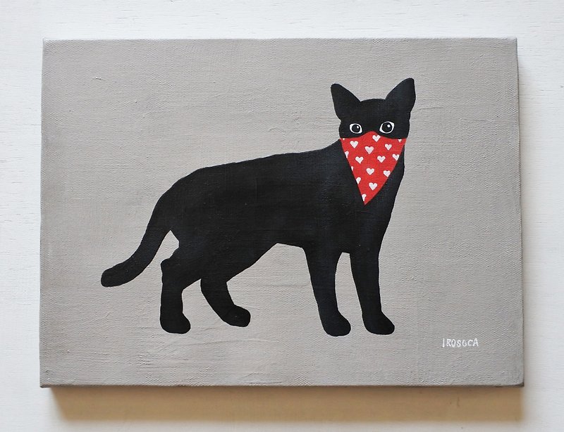 【IROSOCA】バンダナマスクの黒猫　キャンバス絵画　F4サイズ原画 - 海报/装饰画/版画 - 其他材质 黑色