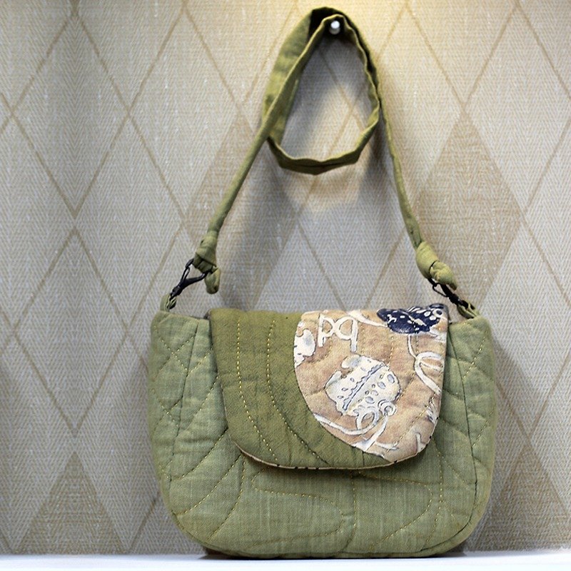 青白橡绿色压线布包 ❖ 独家手工缝制包 ❖ - 侧背包/斜挎包 - 棉．麻 绿色