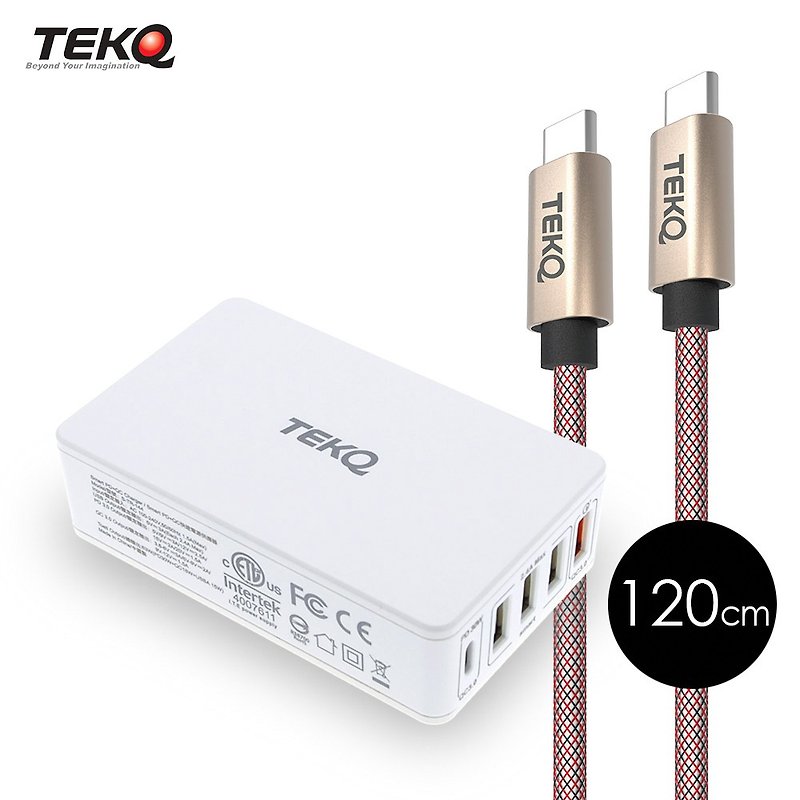 TEKQ5孔 63W USB-C/USB PD QC 旅充+TEKQ USB-C 120cm - 充电宝/传输线 - 其他材质 白色