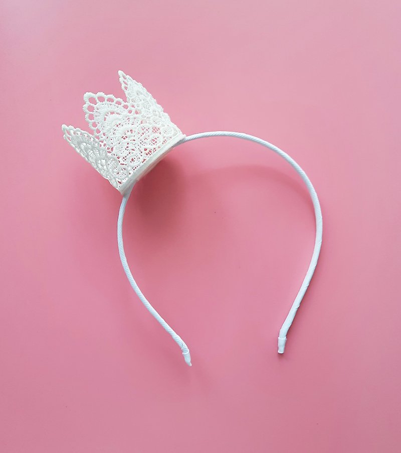 White lace crown headband - 发饰 - 其他材质 白色