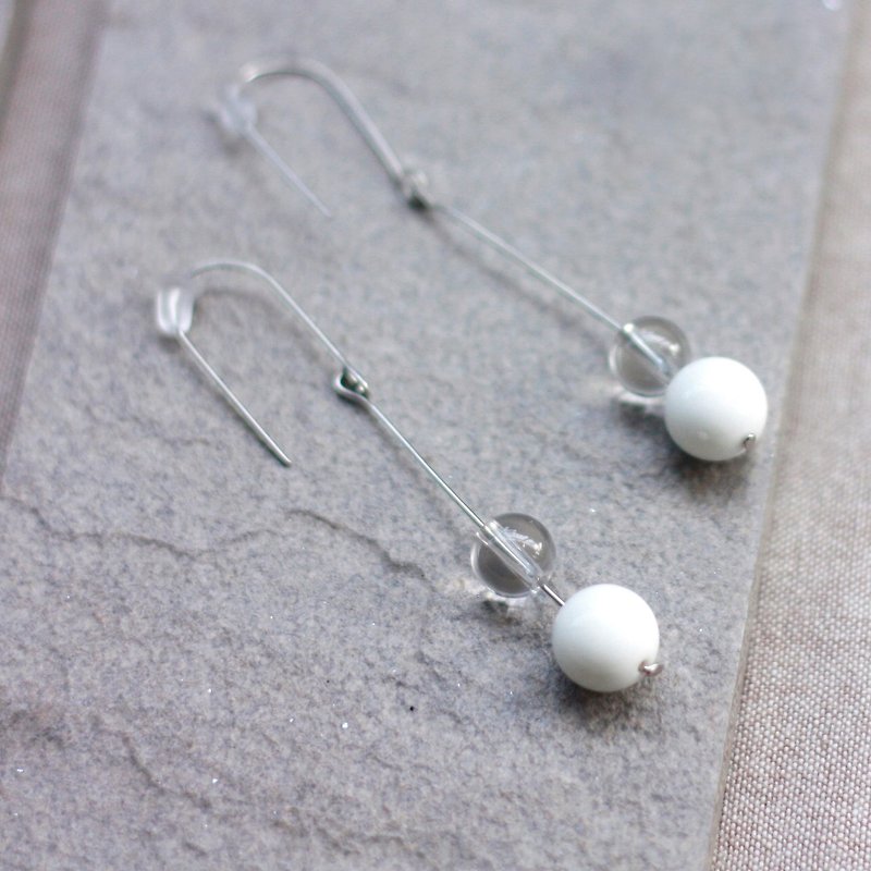 白色砗磲贝细针耳环 - 不锈钢耳针 - 耳环/耳夹 - 宝石 白色