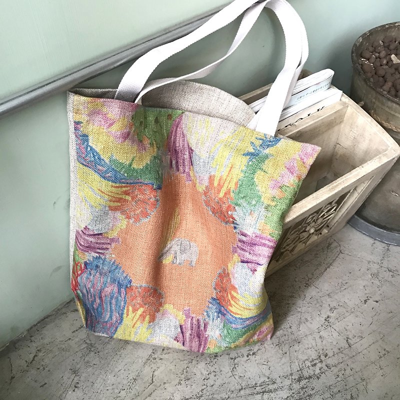 手绘彩色珊瑚棉麻环保袋便利包购物出行 - 侧背包/斜挎包 - 棉．麻 橘色