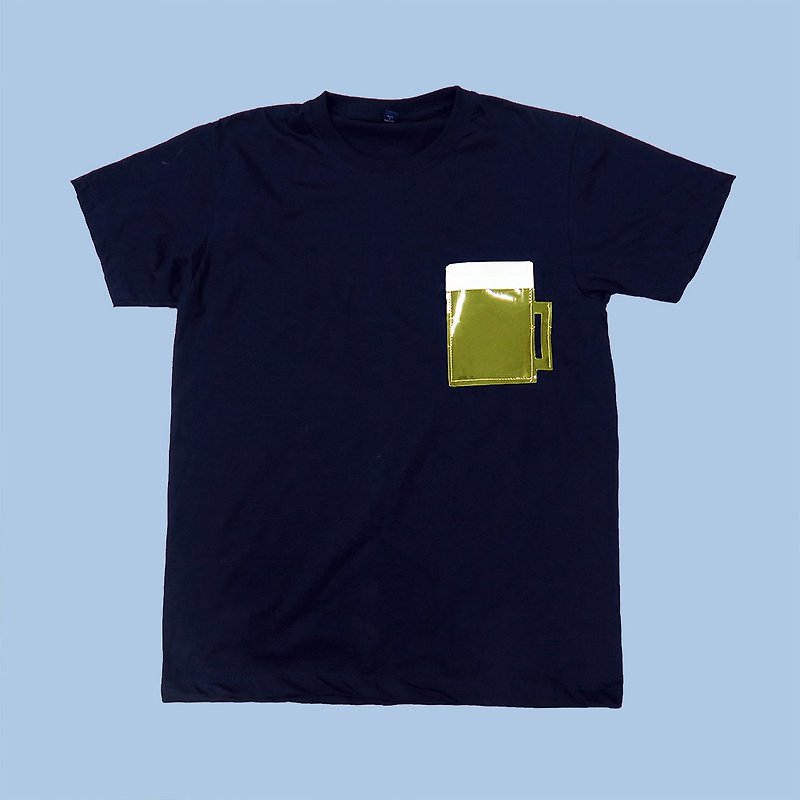 【冷え冷えビール】透明ポケットのTシャツ - 中性连帽卫衣/T 恤 - 棉．麻 蓝色